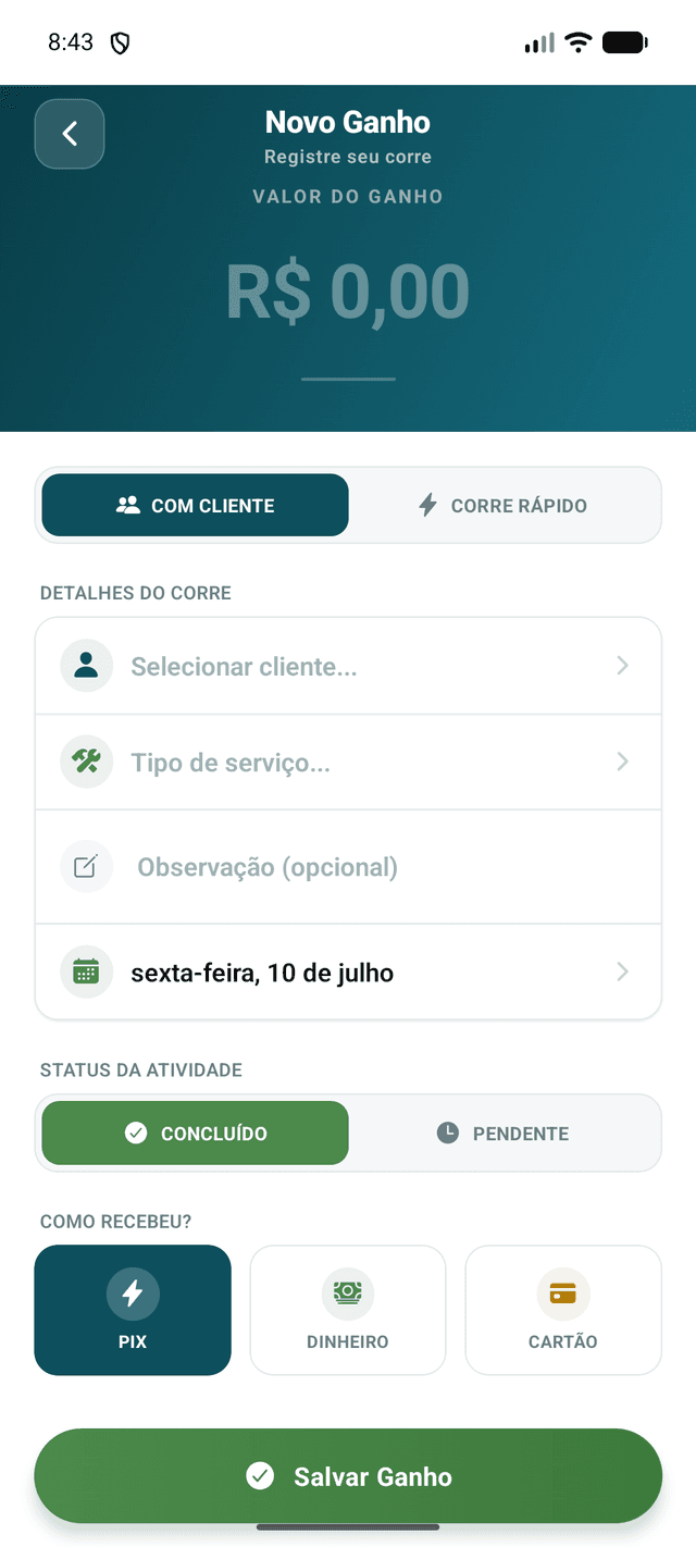 Tela de novo ganho do Meu Corre